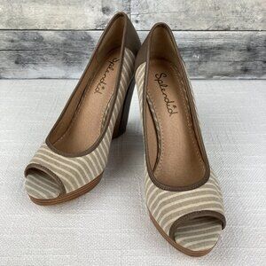 Splendid Tan Striped Beverly Leather Platform Wedge Heels - Womens 8.5 - EUC!